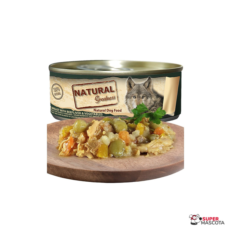 Natural Greatness lata de pollo con hígado y verduras 156 g