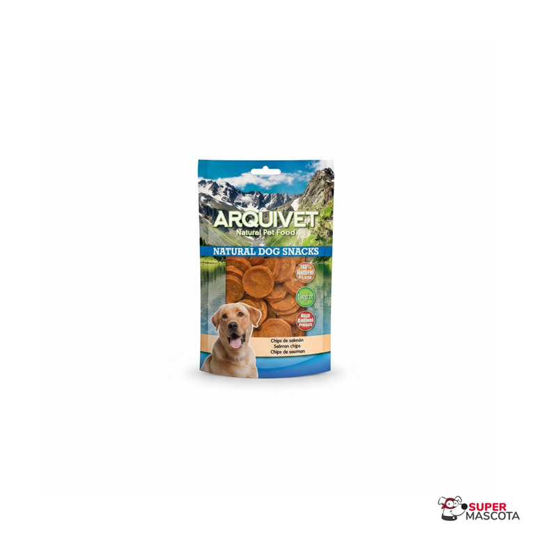 Envase de snack chips de salmón para perros